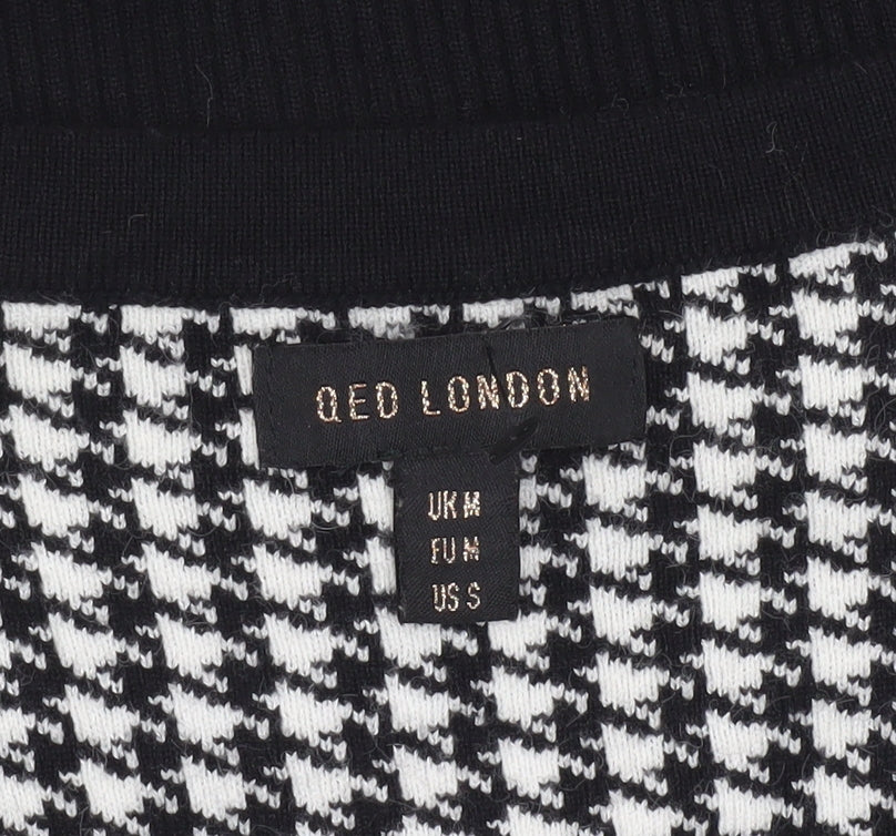 QED London Womens Black Houndstooth V-Neck Cardigan Size M