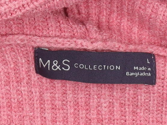 Marks and Spencer Womens Pink Hooded Button Cardigan L Knit