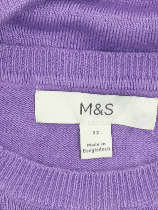 Marks and Spencer Women Purple Size 12 Crew Neck Acrylic Jumper