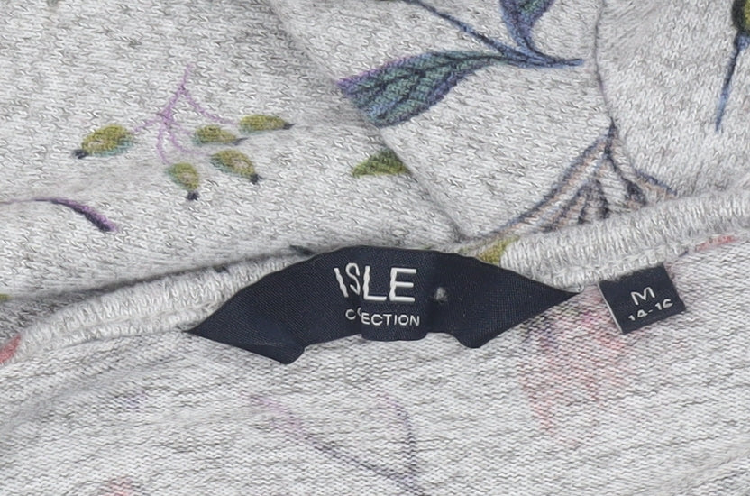 Isle Collection Women's Grey Floral 3/4 Sleeve Pullover Jumper Size M
