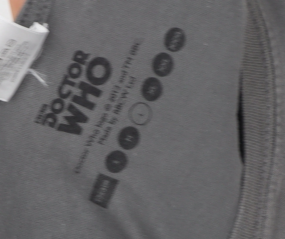 Doctor Who Women’s Grey L Graphic T-Shirt Comic Retro Short Sleeve