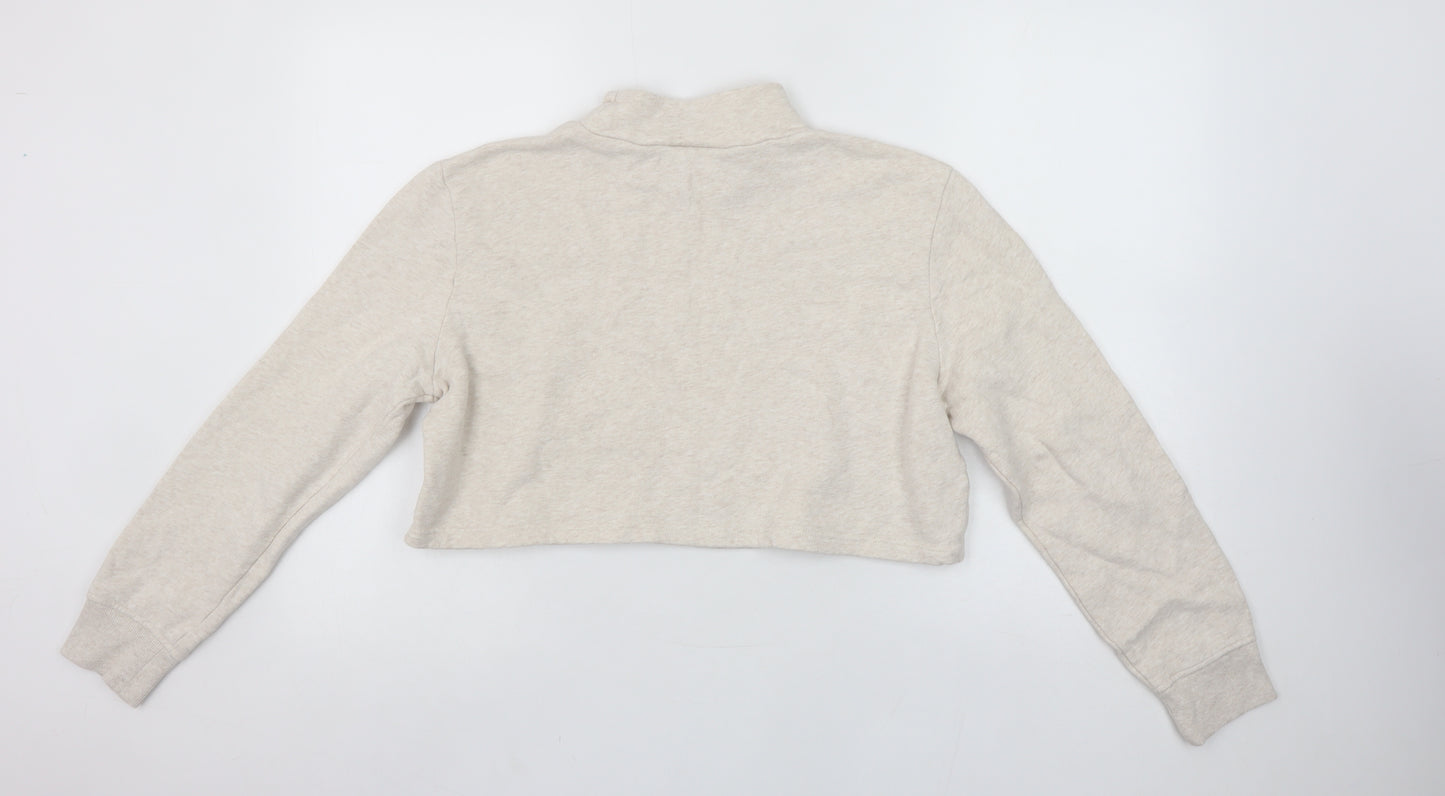 Monki Women's Beige Cotton Cropped Pullover Sweatshirt Size 12