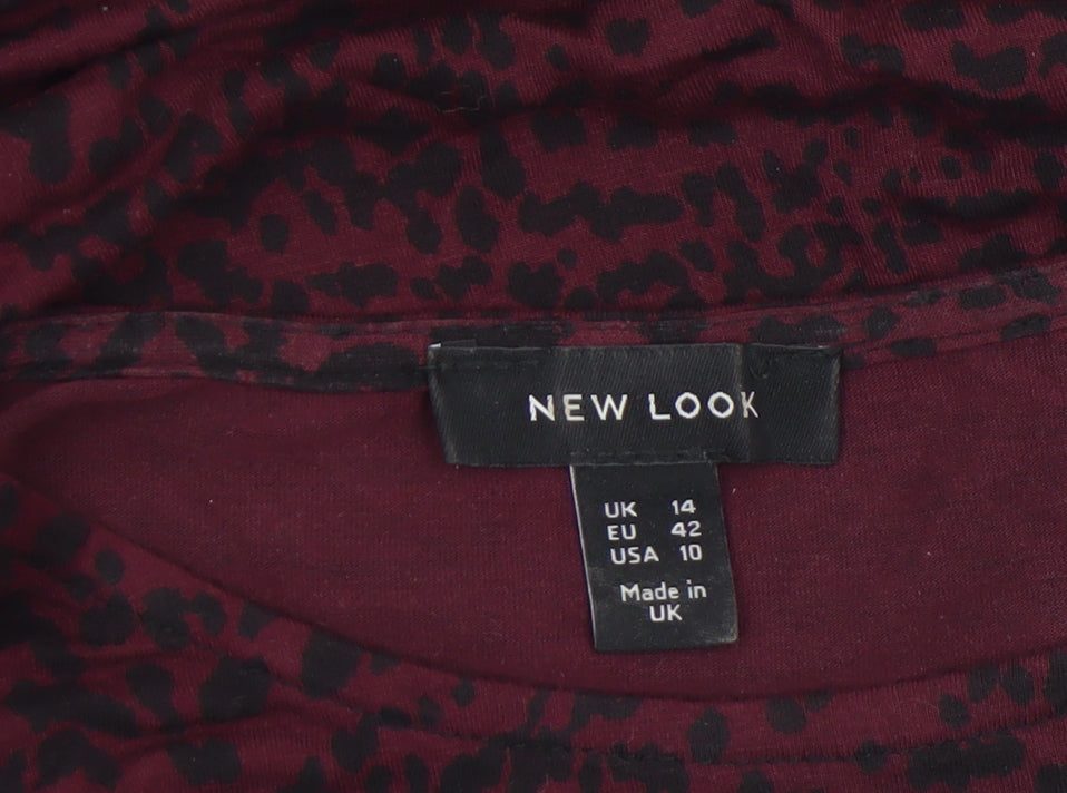 New Look Women's Red Animal Print Peplum Blouse Size 14