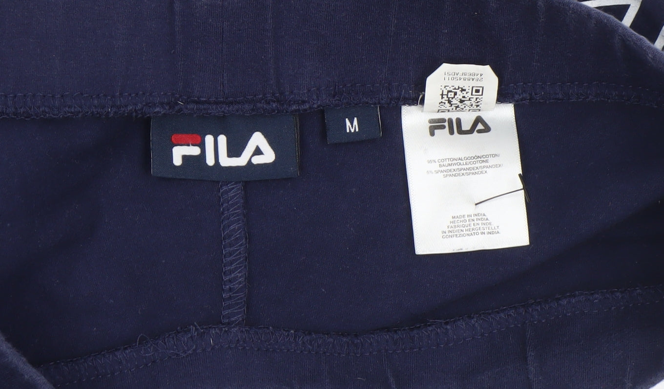 Fila Womens Blue Cotton Stretch Mid Rise Logo Leggings Size M