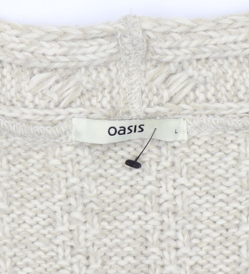 Oasis Women Beige Cable Knit Short Sleeve Pullover Jumper L