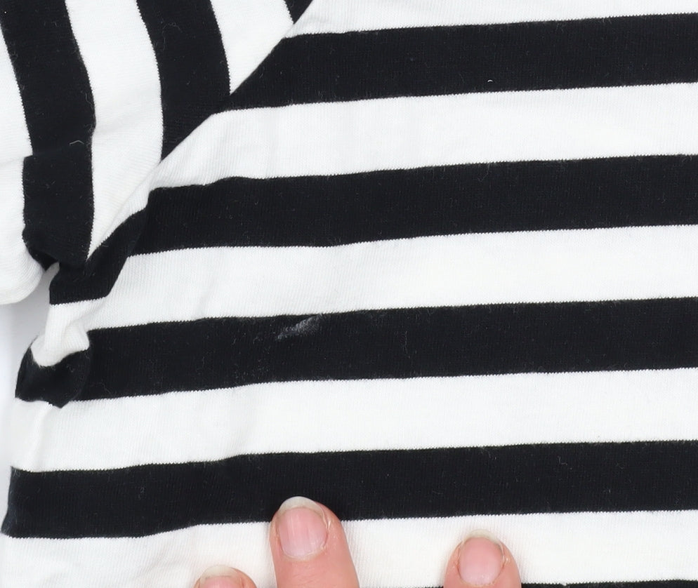 H&M Women’s Black White Striped Cotton Long Sleeve T-Shirt Size L