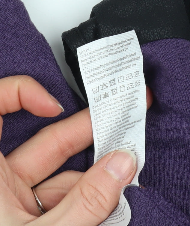 ONLY Women’s Purple Boat Neck Faux Leather Shoulder Jumper Size L