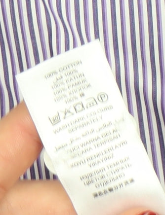 Jeff Banks Men's Purple Striped Tailored Fit Cotton Dress Shirt L Long Sleeve