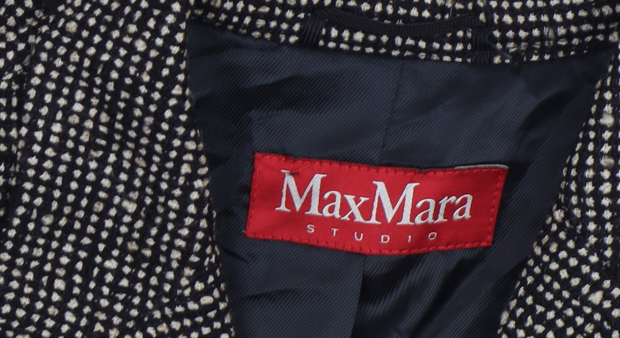 MaxMara Women's Black Tweed Wool Blend Tailored Blazer Size 12