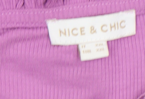 Nice & Chic Women’s Purple Mock Neck Long Sleeve Jersey Top Size 2XS