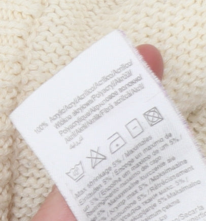 ONLY Womens Ivory Hooded Cable-Knit Full Zip Jumper Size M