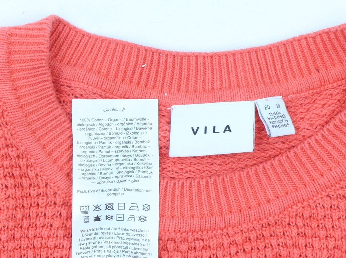 Vila Women Pink Cotton Knit Crew Neck Jumper Size 12