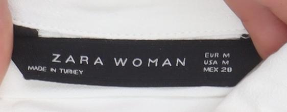 Zara Woman White Collared Ruffle Sleeve Tie Waist Blouse Size 12