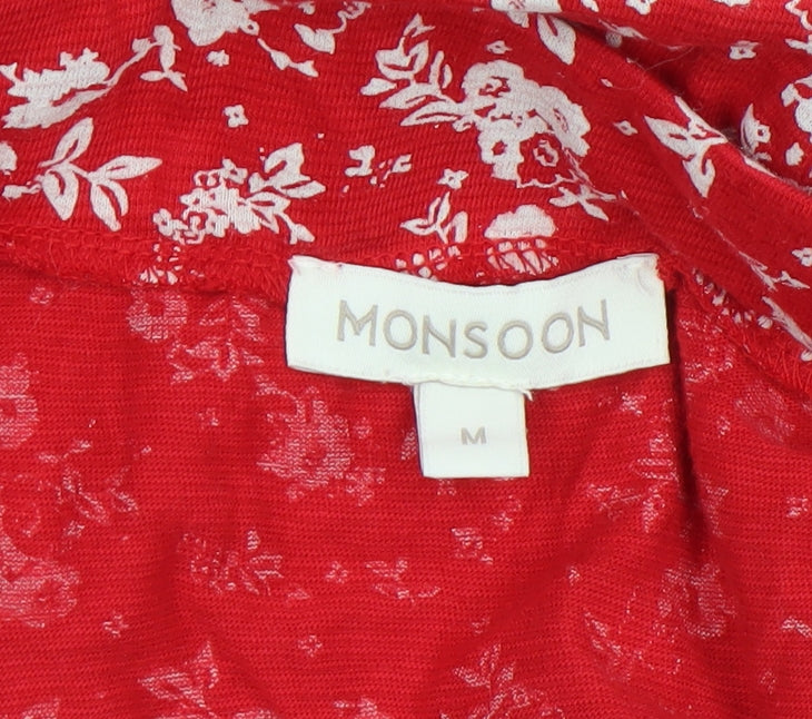Monsoon Womens Red Floral Midi A-Line Skirt Size M