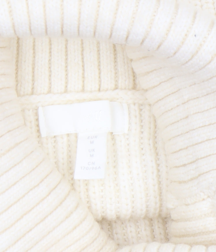 H&M Women Ivory Roll Neck Chunky-Knit Pullover Jumper M