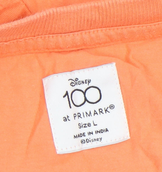 Disney Men’s Orange Mickey Mouse Cartoon Graphic T-Shirt Size L