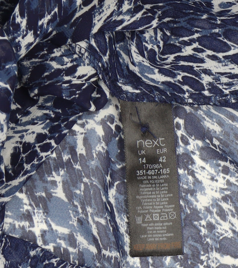 Next Women Blue Animal Print Button-Up Blouse Size 14