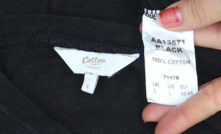 Cotton Traders Men's Black Long Sleeve Crew Neck Cotton T-Shirt Size L