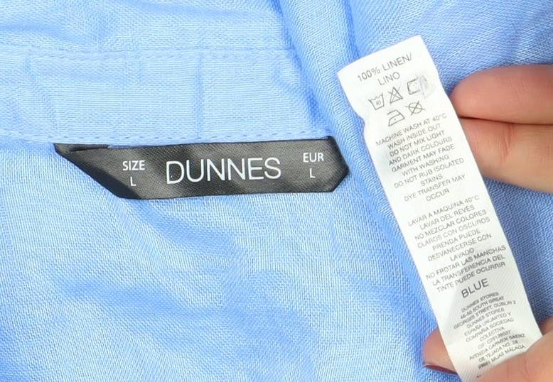Dunnes Women Blue Linen Long Sleeve Button-Up Shirt Size L