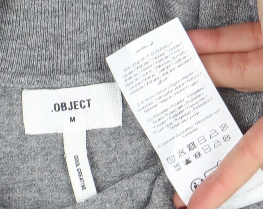 OBJECT Women's Grey Collared Pullover Jumper Size M Long Sleeve Cotton Blend