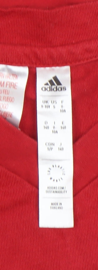 Adidas Boys Red V-Neck Short Sleeve Cotton Sports T-Shirt 9-10 Years