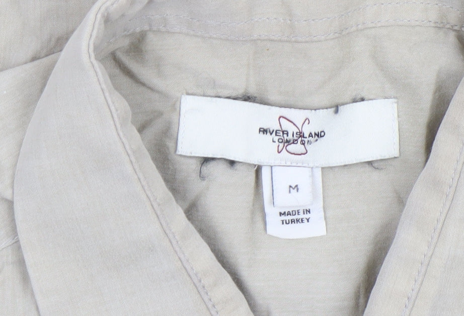 River Island Men’s Beige Cotton Long Sleeve Button-Up Shirt M