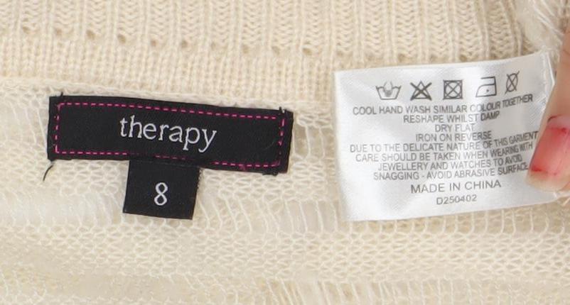 Therapy Women's Ivory Open Knit V-Neck Button Cardigan Size 8