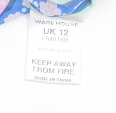 Warehouse Women's Multicoloured Floral Tie Hem Chiffon Blouse UK 12