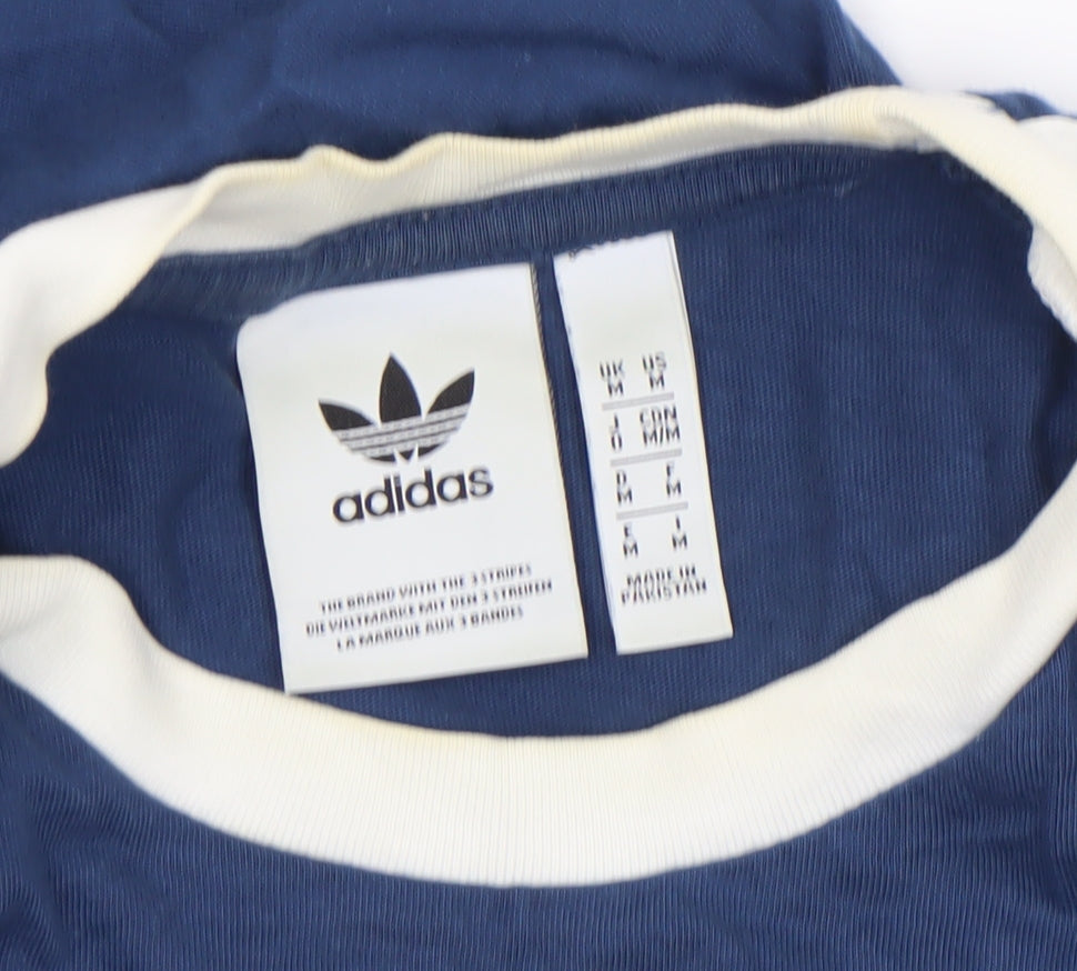 adidas Men's Blue Crew Neck Short Sleeve Cotton Sports T-Shirt Size M