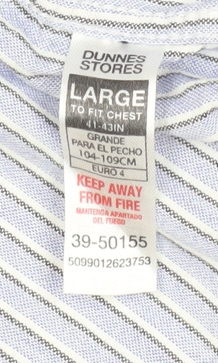 Dunnes Stores Men's Blue Striped Cotton Long Sleeve Dress Shirt Size L