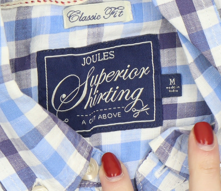 Joules Men's Blue Check Short Sleeve Classic Fit Button-Up Shirt Size M