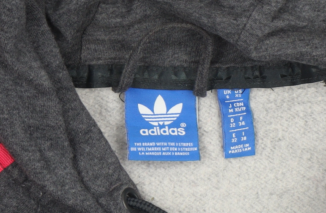 Adidas Womens Grey Full Zip Hoodie XS - Pink Stripes Athletic Fit