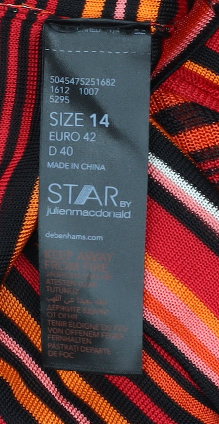 Star by Julien Macdonald Women's Multicoloured Striped Viscose Tunic Blouse Size 14