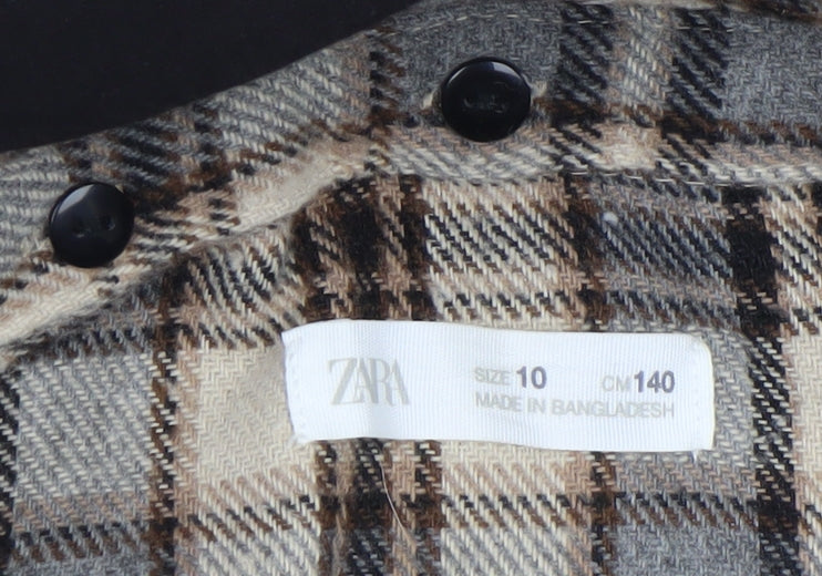 ZARA Boys Beige Check Hooded Shirt Jacket Size 10 Years Flannel