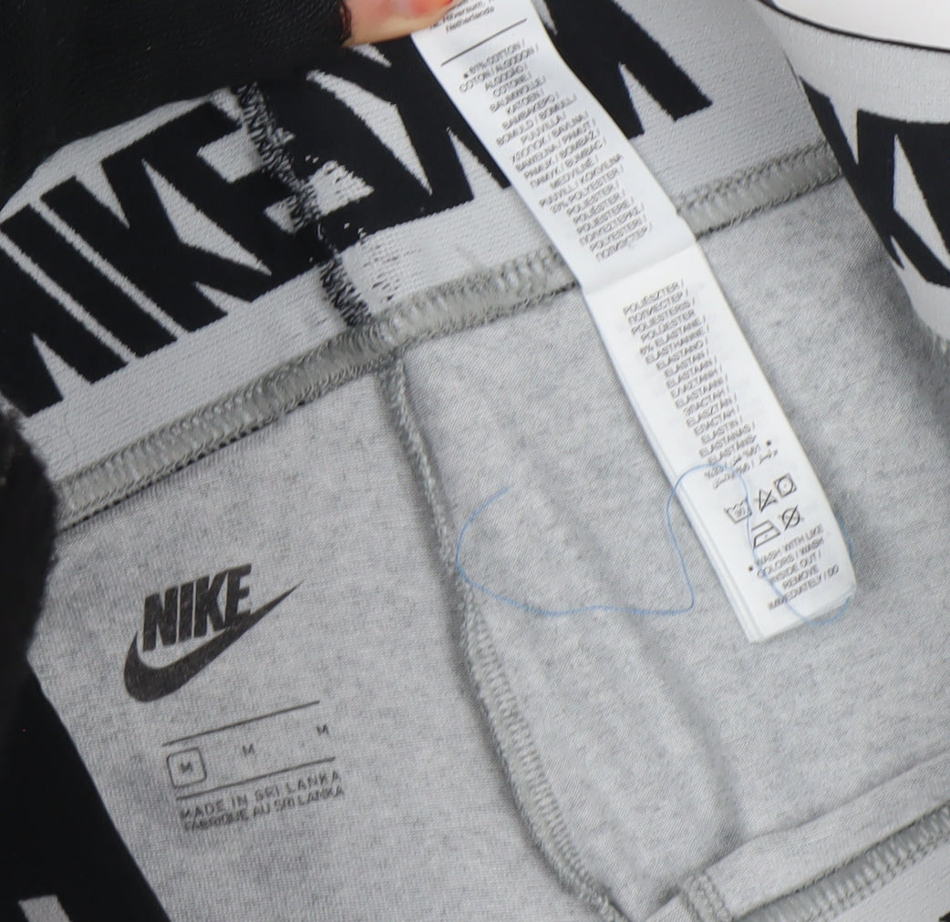 Nike Women Grey M Leggings Elastic Waist Logo Tapered Activewear