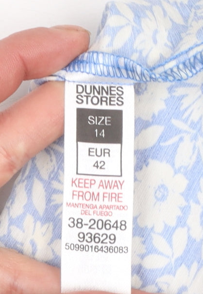 Dunnes Women Blue Floral A-Line Short Sleeve Knee Length Dress Size 14