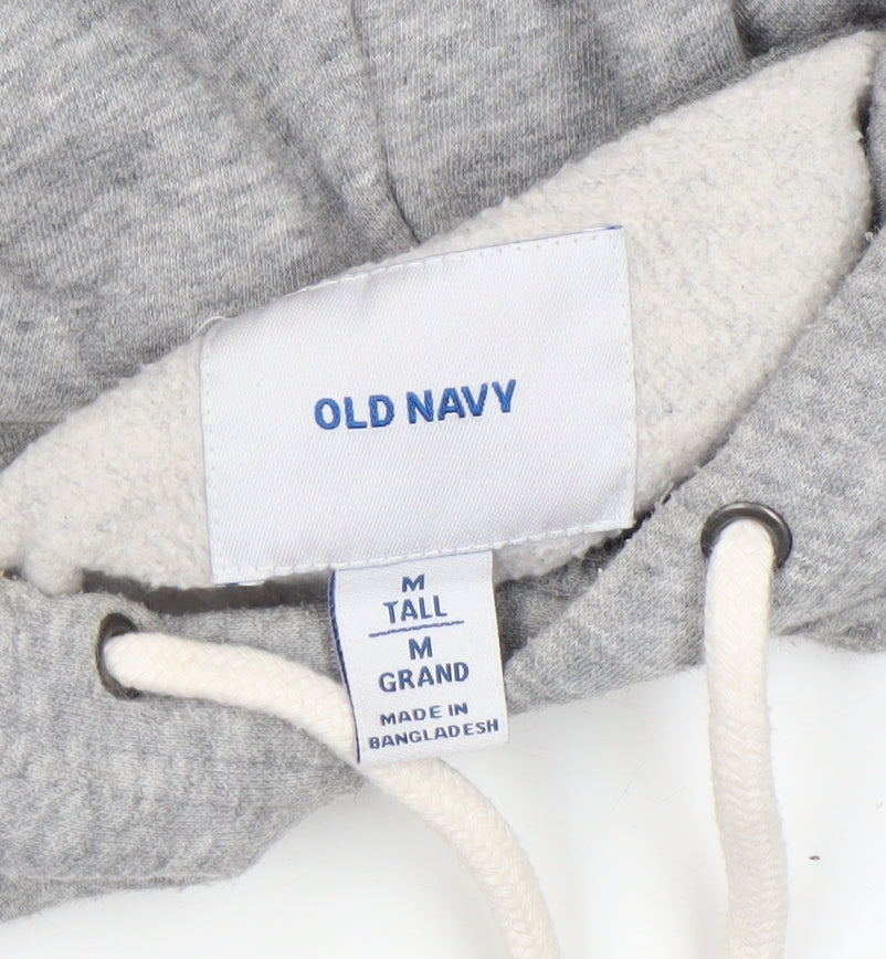 Old Navy Men's Grey Pullover Hoodie M Tall Logo Fleece Patriotic Style