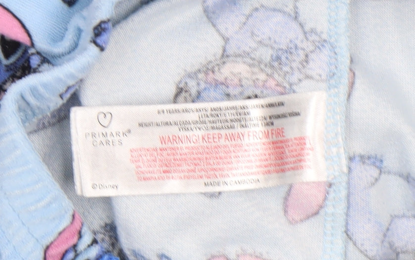 Primark Girls Blue Stitch Fleece Pyjama Pants 8-9 Years Disney Sleepwear
