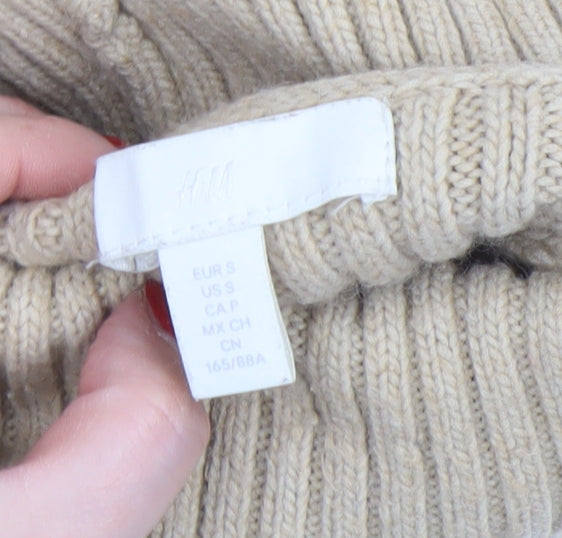 H&M Women Beige Roll Neck Ribbed Knit Jumper Size S