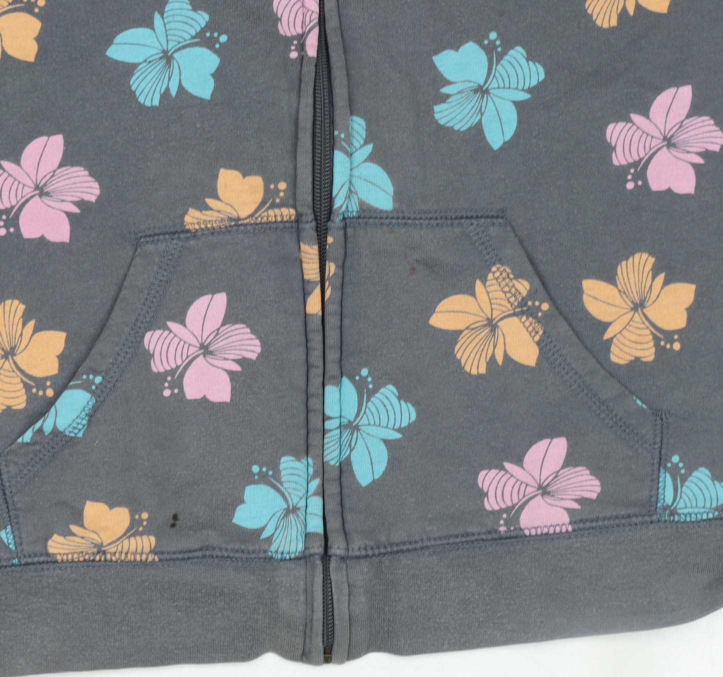 Old Navy Girls Grey Floral Full Zip Hoodie Size 10-12 Years Cotton Blend
