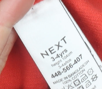 Next Girls Red Corduroy Button-Up Shirt Dress 3-4 Years Long Sleeve