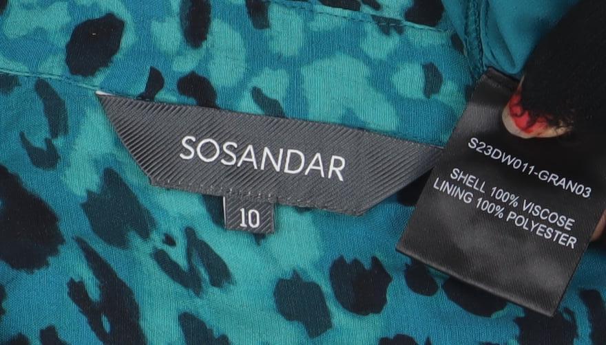 Sosandar Women’s Blue Animal Print Wrap Dress Size 10 Long Sleeve