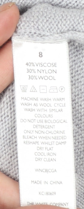 The White Company Women’s Grey Wool Blend Boat Neck Jumper Size 8