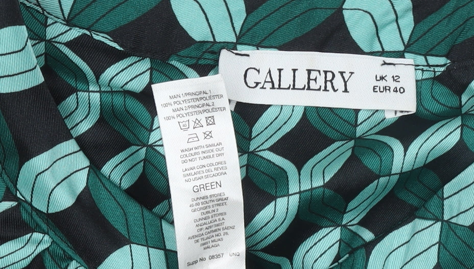 Gallery Women Green Geometric Midi A-Line Dress UK 12