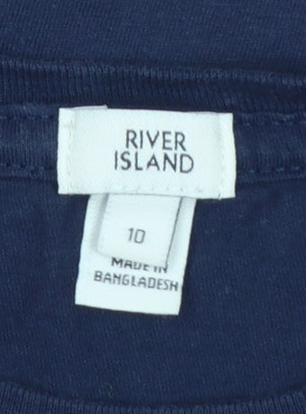 River Island Women's Blue College Graphic Cotton T-Shirt Size 10