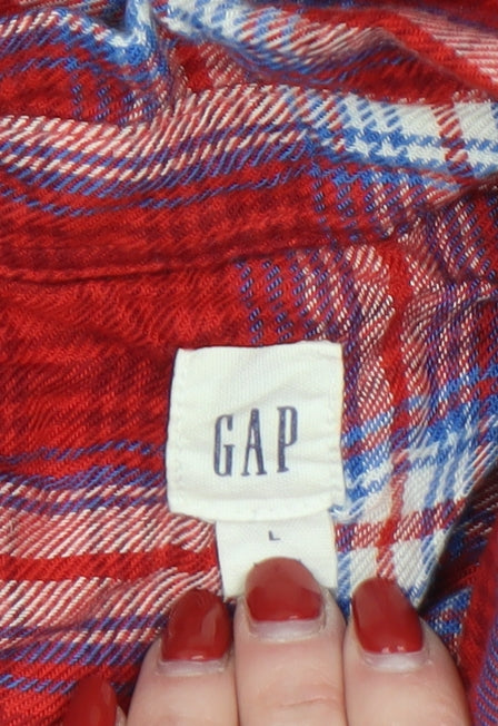 GAP Women's Red Plaid Viscose Long Sleeve Button-Up Shirt Size L