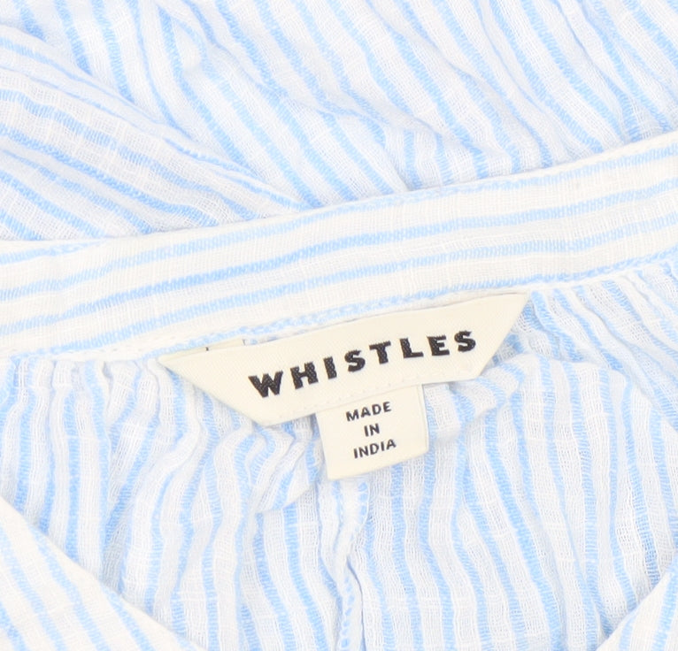 Whistles Women Blue Striped Cotton Long Sleeve Blouse UK 14