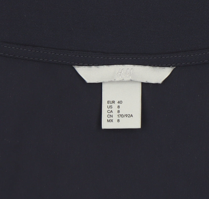 H&M Women’s Navy Blue V-Neck Flutter Sleeve Blouse Size 12