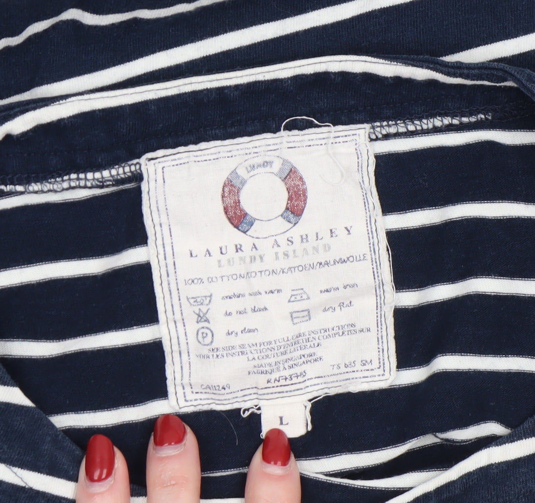 Laura Ashley Women’s Blue Striped Cotton Long Sleeve Nautical Top L