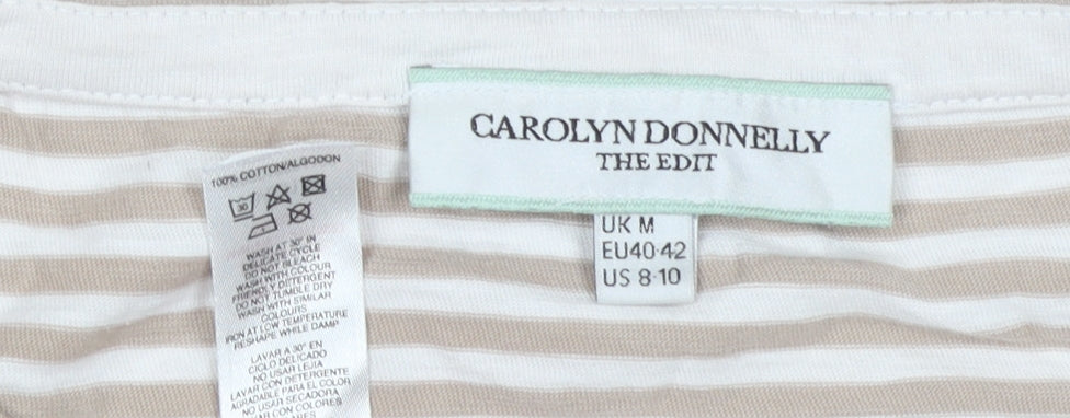 Carolyn Donnelly Women’s Beige Striped Cotton Short Sleeve T-Shirt M